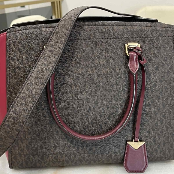 Michael Kors Brooklyn Red and Brown Tote Bag - Picture 2 of 6